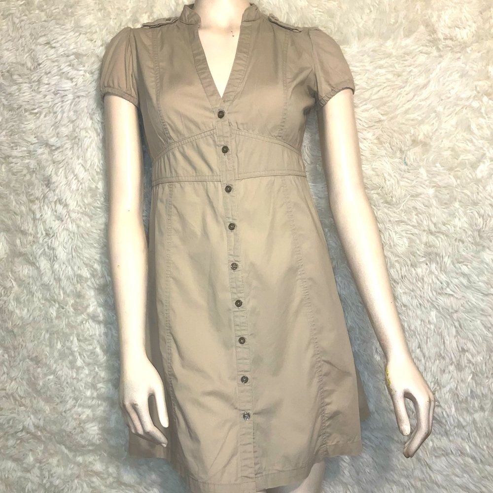 MNG Basics Elegant Tan Button-Up Dress